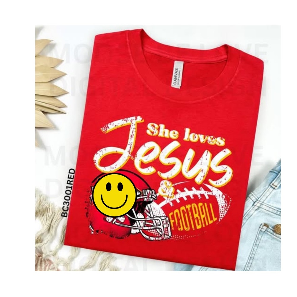 Gildan Red Short Sleeve Tee - She Loves Jesus Football and Kc football